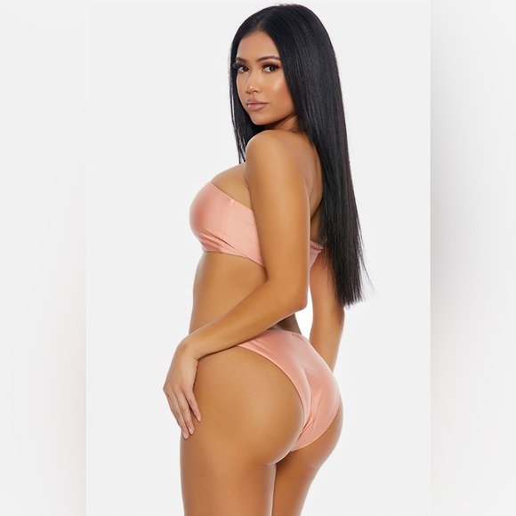 Coral Basic Tube Bandeau String Bottoms Bikini Swimwear 2 Piece Set - Picture 2 of 2
